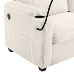 Beige Corduroy Sleeper Sofa Loveseat with Full Size Mattress, USB Ports, Cup Holders, Side Pockets, Phone Holder - Grand Goldman Shop