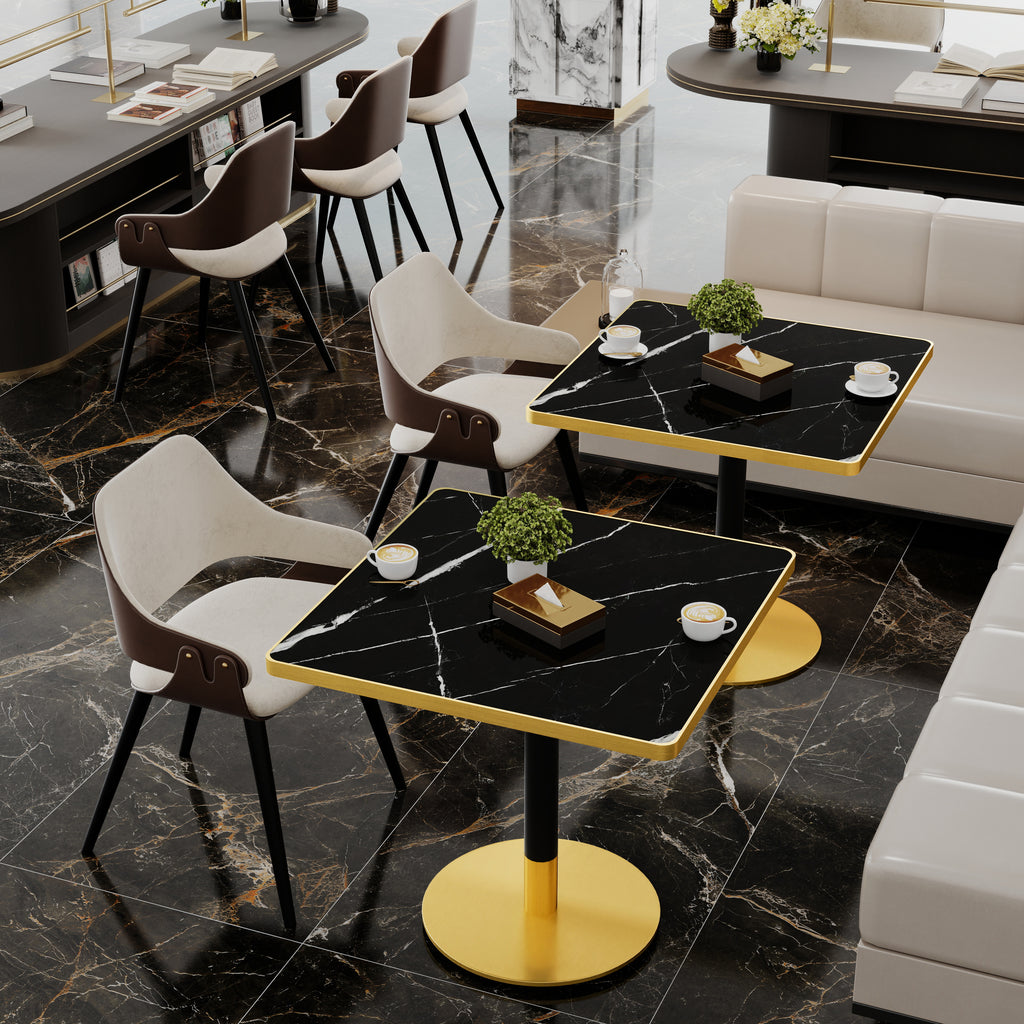 31.5' Square Modern Tulip Dining Table, Sintered Stone Tabletop with Luxury Faux Marble Print, Stainless Steel Bracket Base, Scratch & Wear Resistant, Waterproof Surface, Ideal for Indoor & Outdoor Us - Grand Goldman Shop
