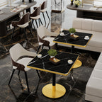 31.5' Square Modern Tulip Dining Table, Sintered Stone Tabletop with Luxury Faux Marble Print, Stainless Steel Bracket Base, Scratch & Wear Resistant, Waterproof Surface, Ideal for Indoor & Outdoor Us - Grand Goldman Shop