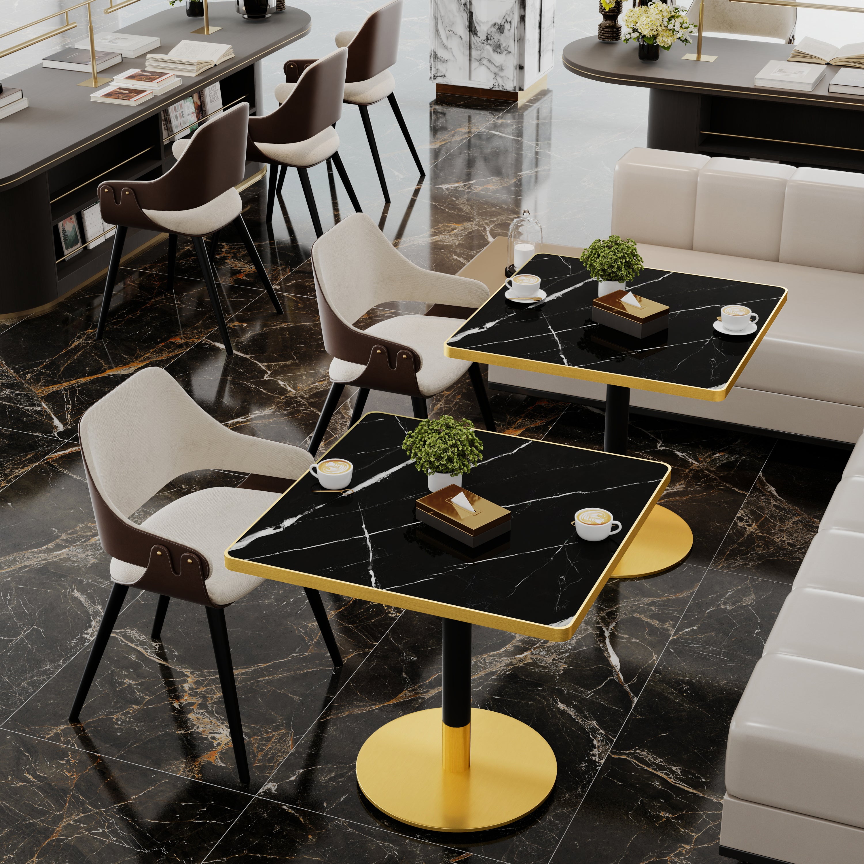 31.5' Square Modern Tulip Dining Table, Sintered Stone Tabletop with Luxury Faux Marble Print, Stainless Steel Bracket Base, Scratch & Wear Resistant, Waterproof Surface, Ideal for Indoor & Outdoor Us - Grand Goldman Shop