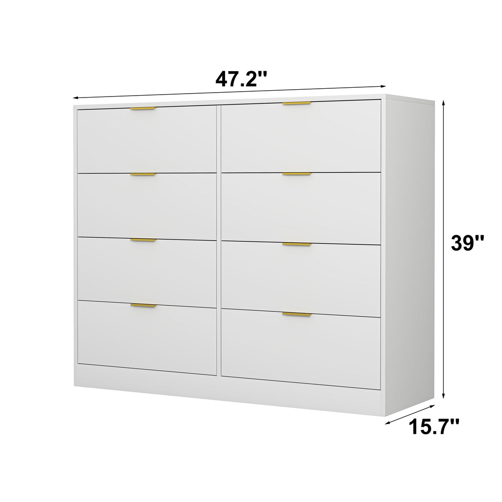 8 Drawers Dresser for Bedroom, Wood Bedroom Dresser Modern Drawer Chest, 8 Chest of Drawer, Tall Dresser for Closet, Dressers Organizer for Living Room, Closet, Hallway White - Grand Goldman Shop