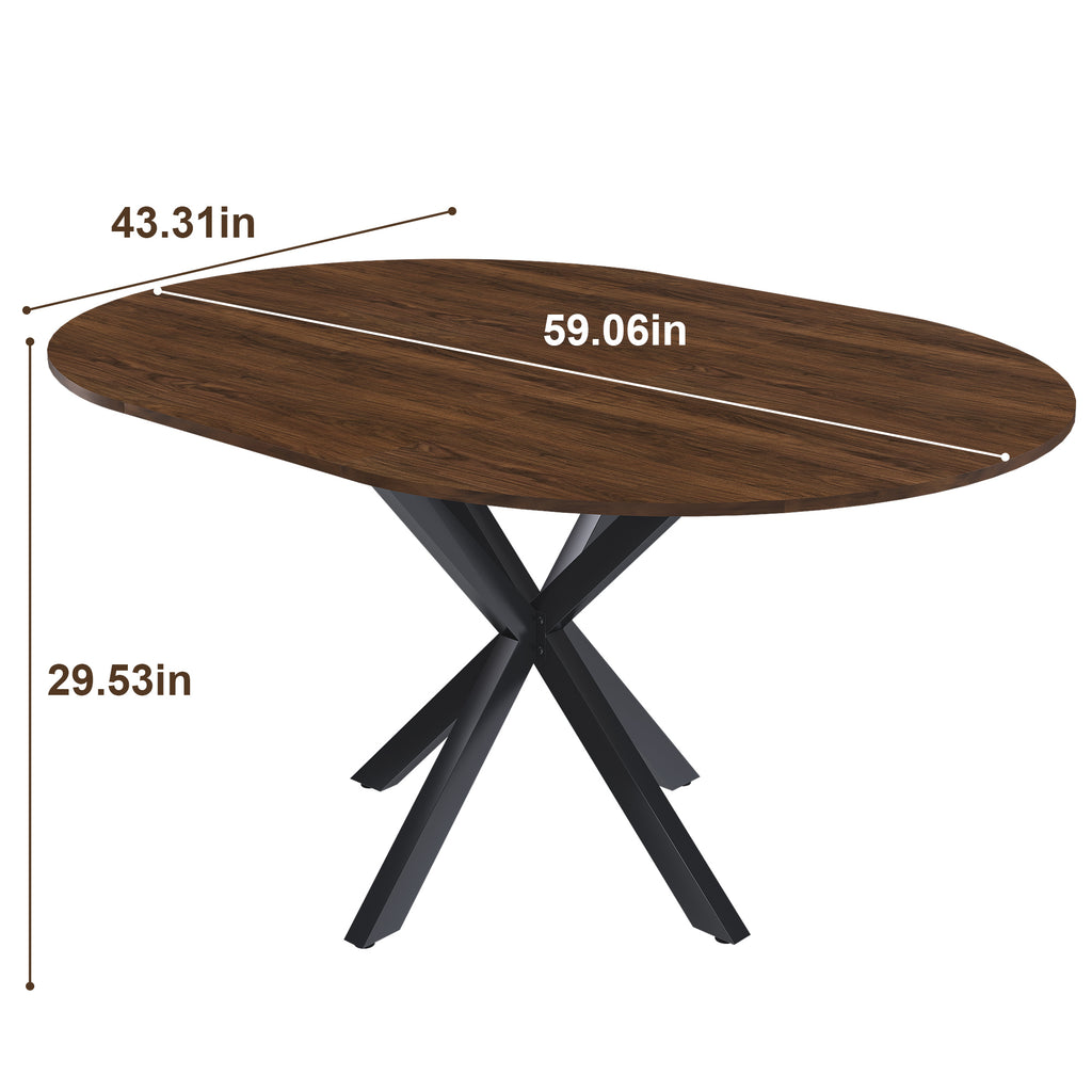 Modern Solid Wood Veneer Retractable Dining Table, Round Extendable 6-Person Table, Walnut MDF with Carbon Steel Base, 42-58 Inches - Grand Goldman Shop