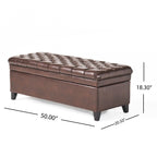 Cancia 50' Wide Faux Leather Tufted Rectangle Storage Ottoman Brown PU - Grand Goldman Shop