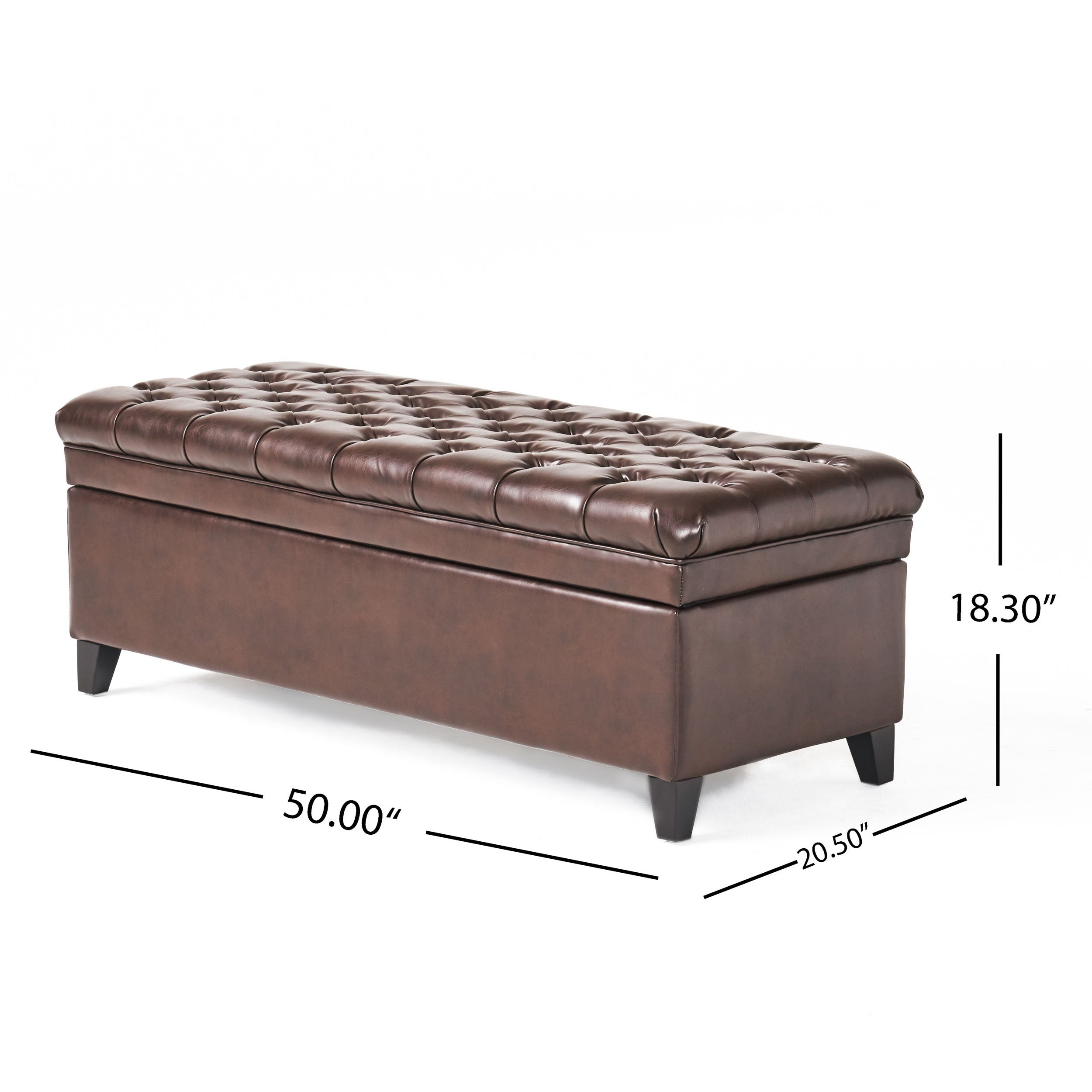Cancia 50' Wide Faux Leather Tufted Rectangle Storage Ottoman Brown PU - Grand Goldman Shop