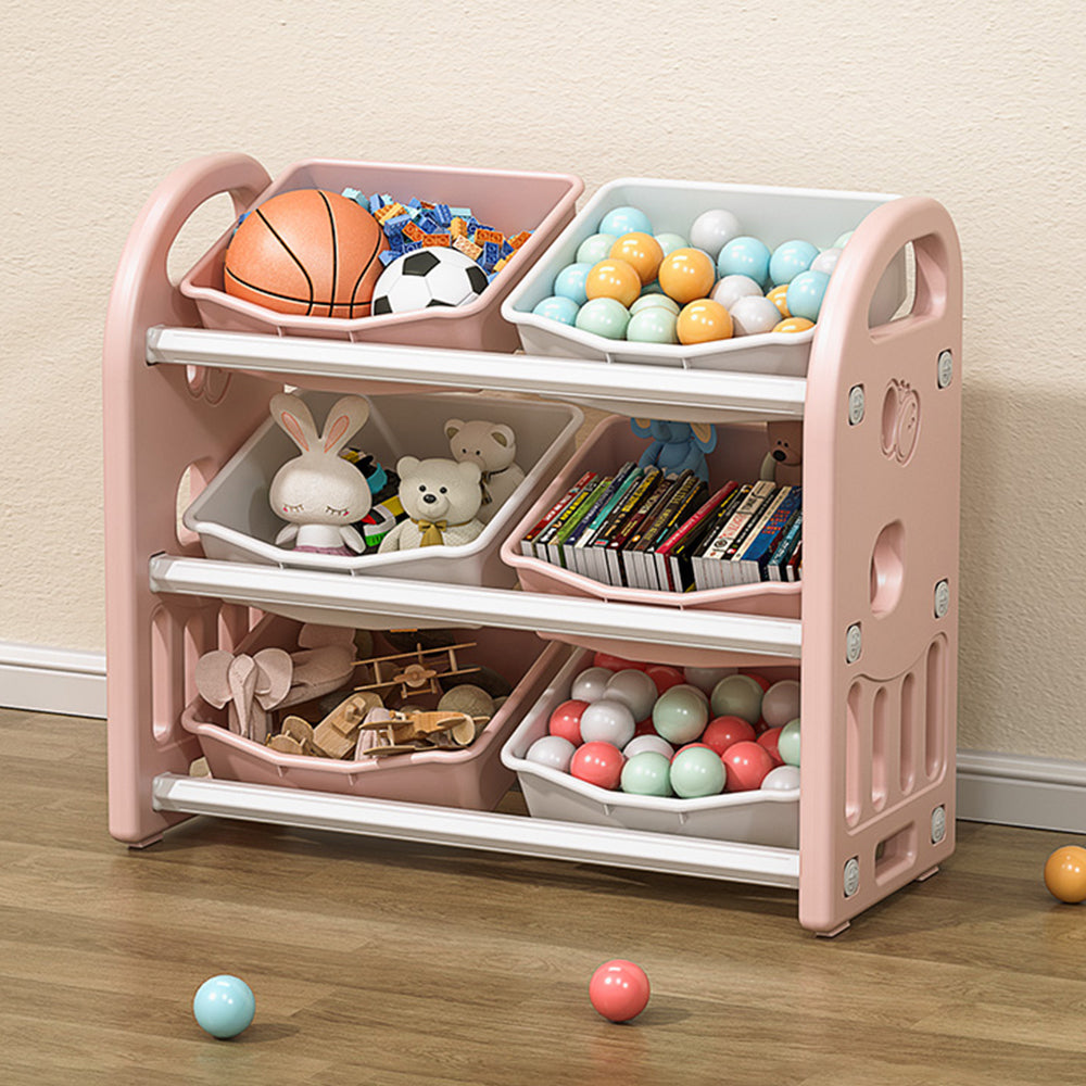 Kids Toy Storage Organizer with 6 Bins, Multi-functional Nursery Organizer Kids Furniture Set Toy Storage Cabinet Unit with H