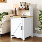 OKD Nightstand with Charging Station, 18 Inch Farmhouse End Table with Barn Door and Adjustable Storage Shelf, Rustic Wood Sofa Side Table w/Magnetic Door for Living Room, Bedroom, Antique White - Grand Goldman Shop