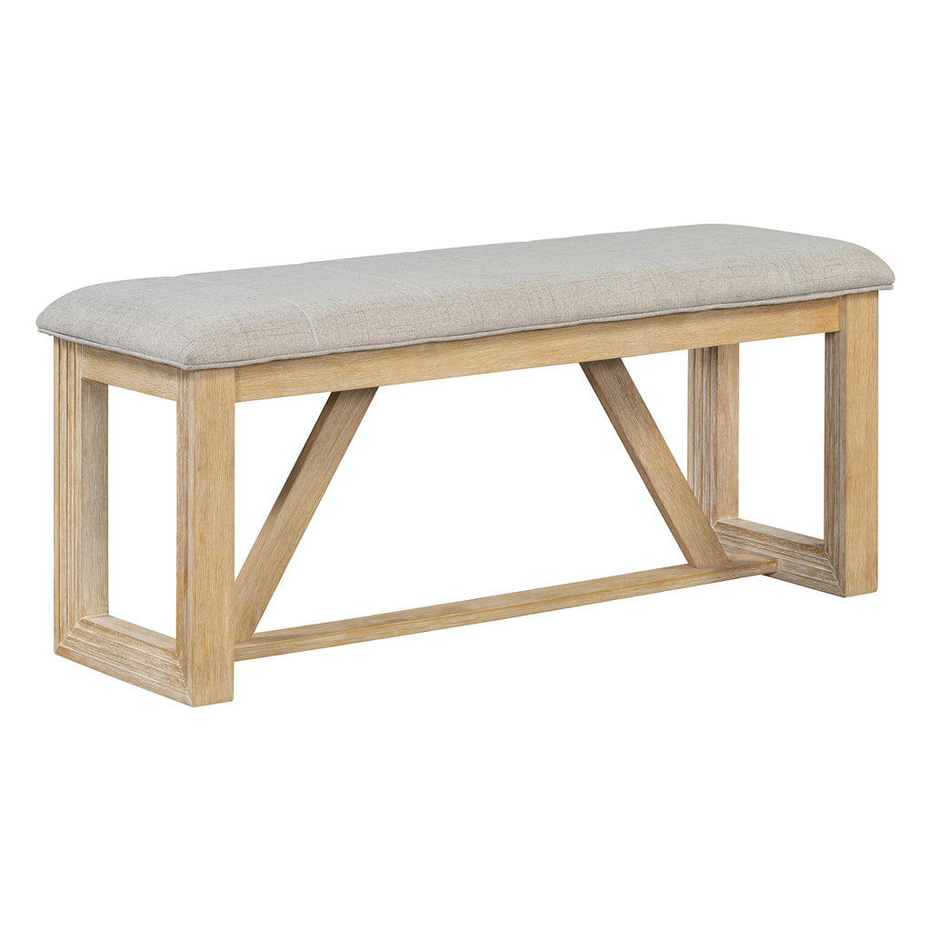 TREXM 6-Piece Retro Dining Table Set for 6, 60' Wood Kitchen Table and Chairs Set of 4 with Bench Designed Trestle Base for kitchen & Dining Room (Natural) - Grand Goldman Shop