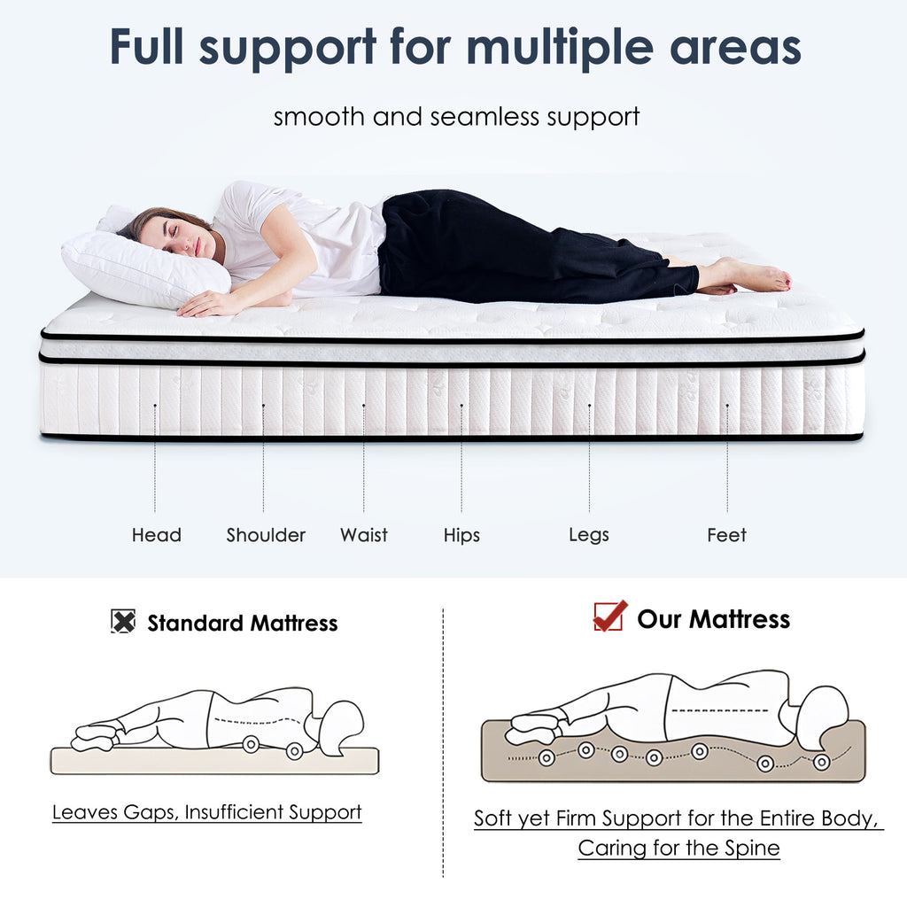 Queen Size Mattress,12 Inch Hybrid Mattress, Individually Pocketed Innerspring, Medium Firm - Grand Goldman Shop