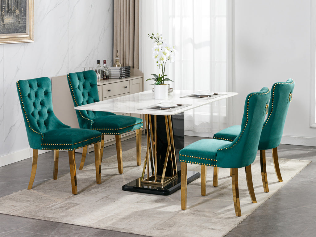A&A Furniture,Nikki Collection Modern, High-end Tufted Solid Wood Contemporary Velvet Upholstered Dining Chair with Golden Stainless Steel Plating Legs,Nailhead Trim,Set of 2，Black and Gold, SW1601GN - Grand Goldman Shop