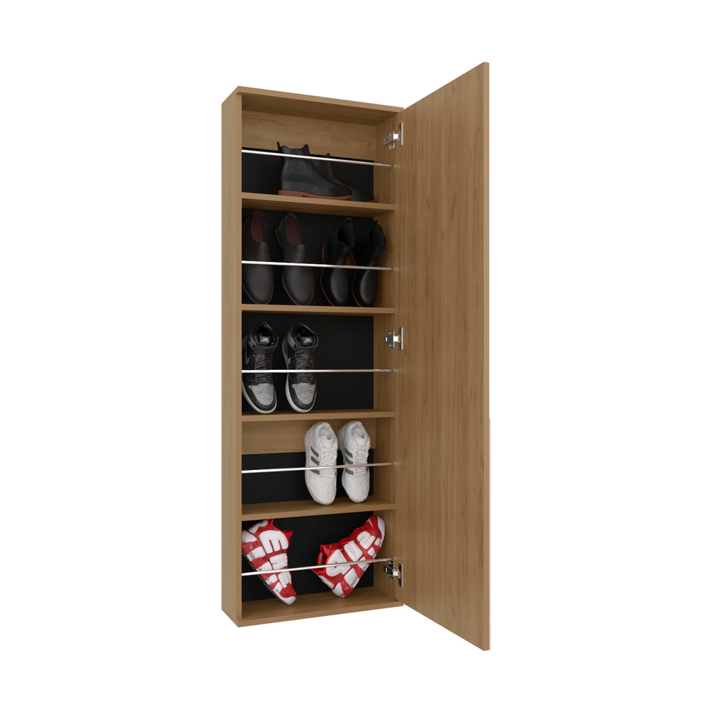 Leto Wall Mounted Shoe Rack With Mirror, Single Door, Capacity For Ten Shoes Natural Oak - Grand Goldman Shop