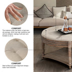 Large Round Waterproof Ottoman Coffee Table 2 Tier Oversized Button Tufted Ottoman with Wooden Shelf Storage Farmhouse Upholstered Coffee Table Living Room Footstool Ottoman Linen - Grand Goldman Shop