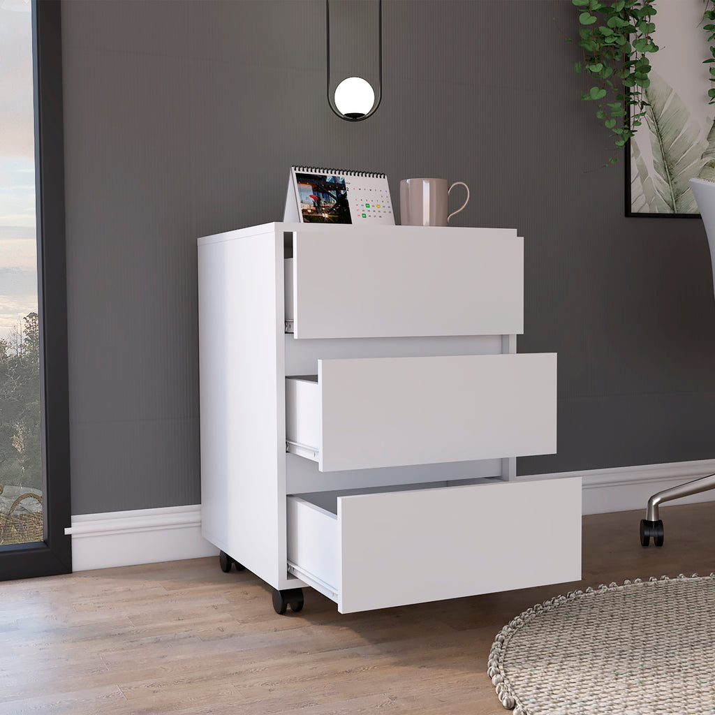 Artemisa 3 Drawer Filing Cabinet, Four Casters, Superior Top -White | Premium Home Decor - Grand Goldman
