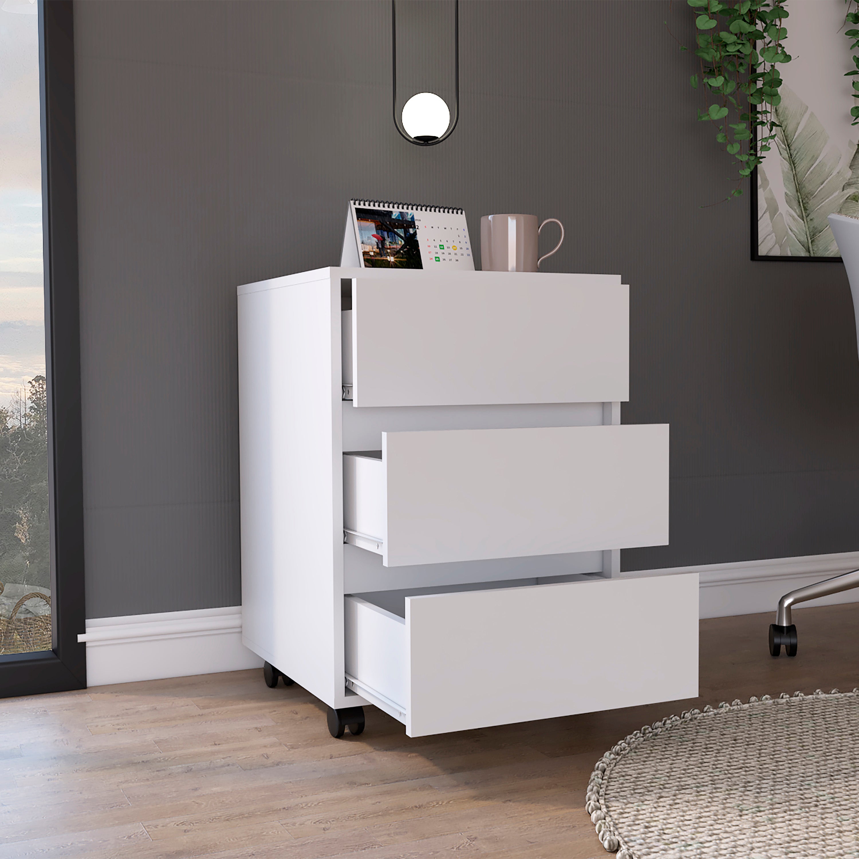 Artemisa 3 Drawer Filing Cabinet, Four Casters, Superior Top -White | Premium Home Decor - Grand Goldman