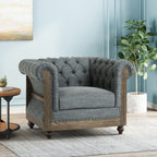 Fabric Upholstered Club Chair with Scrolled Tuxedo Arms, Charcoal - Grand Goldman Shop
