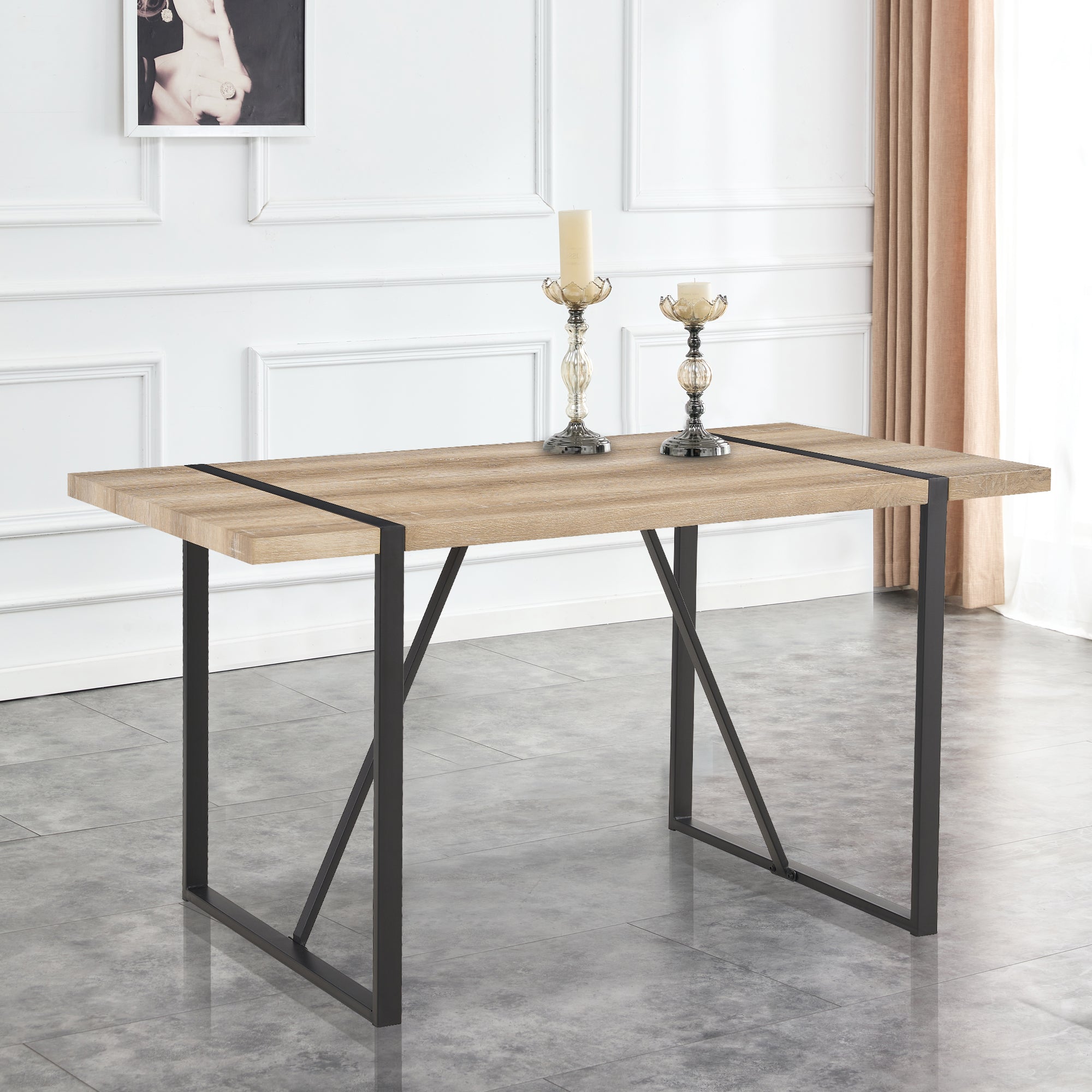 Rustic Industrial Rectangular Wood Dining Table For 4-6 Person, With 1.5' Thick Engineered Wood color Tabletop and Black Metal Legs,Desk For Kitchen Dining Living Room, 55.1' x 31.4'x 29.9'1529W115172 - Grand Goldman Shop