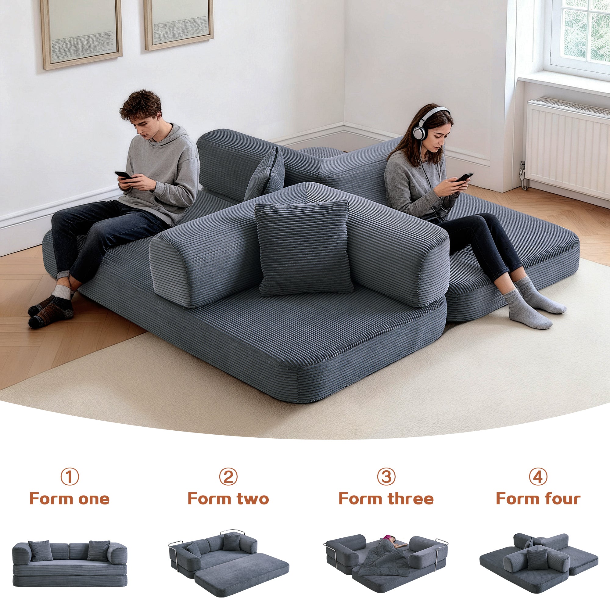 Floor Couch,Compressed Sofa,Convertible Floor Sofa Bed with Convertible Blanket Pillow,Enhanced frame stability,Comfy Couch Lounge Sleeper Bed,for Living Room Bedroom - Grand Goldman Shop