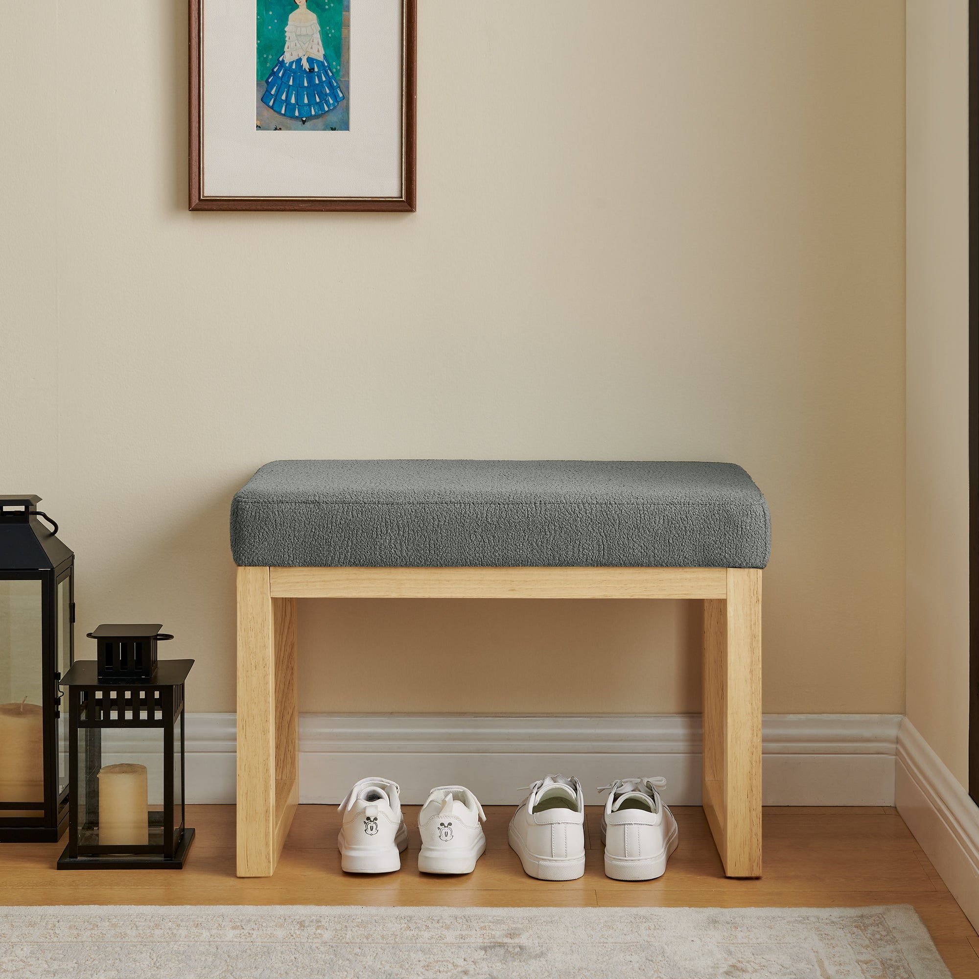 Shoe-changing bench, a shoe-changing bench with a wooden frame and a soft cushioned seat, can be placed freely and is suitable for small spaces without taking up much space -Dark Gray - Grand Goldman Shop