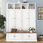 76.7''H Farmhouse Hall Tree with Bench and Cabinet, 4-in-1 Entryway Bench with Coat Rack, Modern Entryway Storage Organizer with Open Cubbies & Hooks for Hallway, Entryway, Living Roo - Grand Goldman Shop