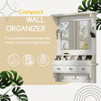Floating Makeup Vanity with Big Mirror, Wall-Mounted Storage Vanity with Drawers, Pockets & Hooks, Space-Saving Decorative Home Organizer, White, Engineered Wood, 23.8 x 6.1 x 31.8 inches - Grand Goldman Shop