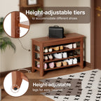 Adjustable shoe-changing bench, storage bench, hidden storage. With a load-bearing capacity of up to 550 pounds, suitable for bedrooms and corridors. 100% solid wood. - Grand Goldman Shop
