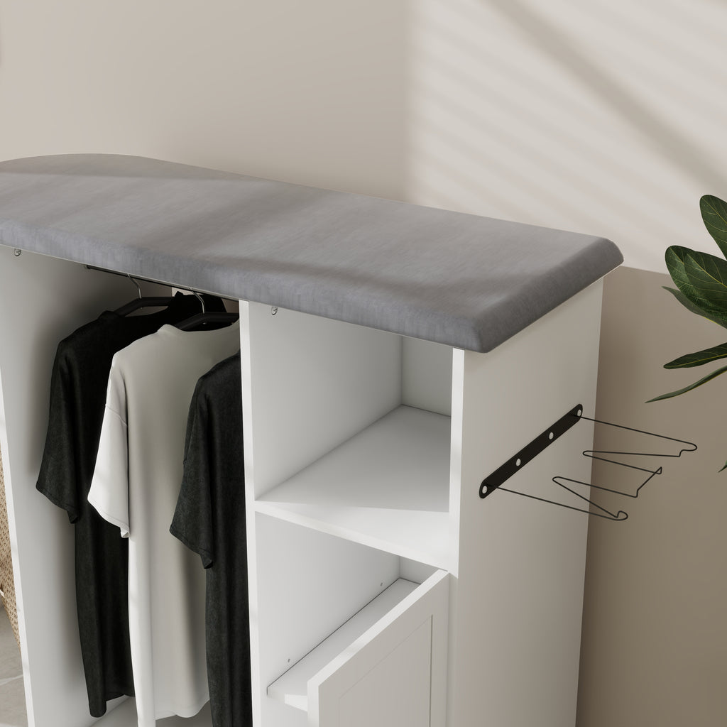 Ironing Cart with Rolling Ironing Board, Multipurpose Ironing Cabinet with Wheels, Compact Ironing Solution for Laundry Room, Bedroom,Cloakroom-White - Grand Goldman Shop