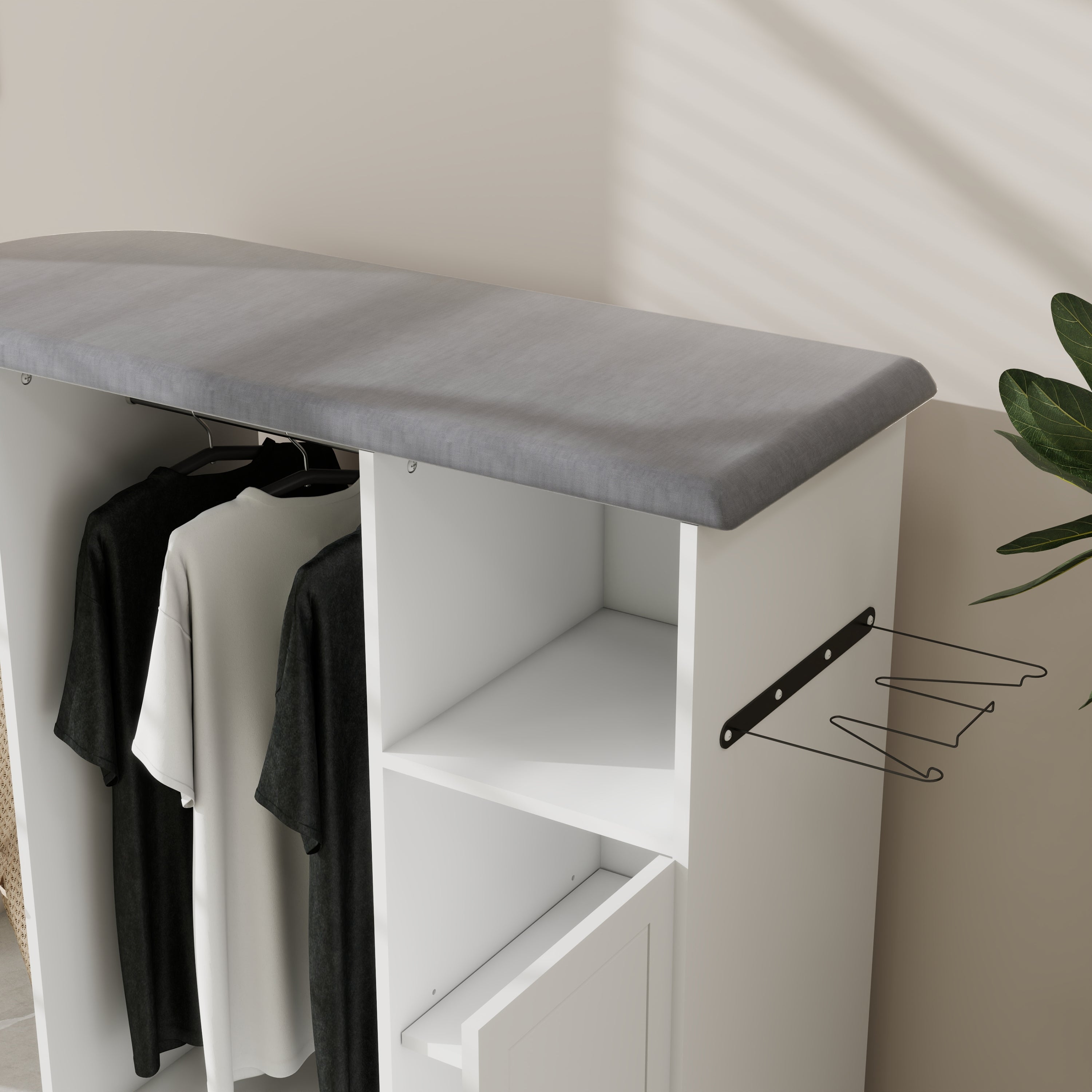 Ironing Cart with Rolling Ironing Board, Multipurpose Ironing Cabinet with Wheels, Compact Ironing Solution for Laundry Room, Bedroom,Cloakroom-White - Grand Goldman Shop