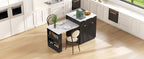 K&K 82.6' Fluted Kitchen Island with Extendable Dining Table for 4-6, Island Table for Kitchen with Power Outlet, Kitchen Table with Double-Side Storage, 2 Drawers 2 Side Open Shelves, Black - Grand Goldman Shop