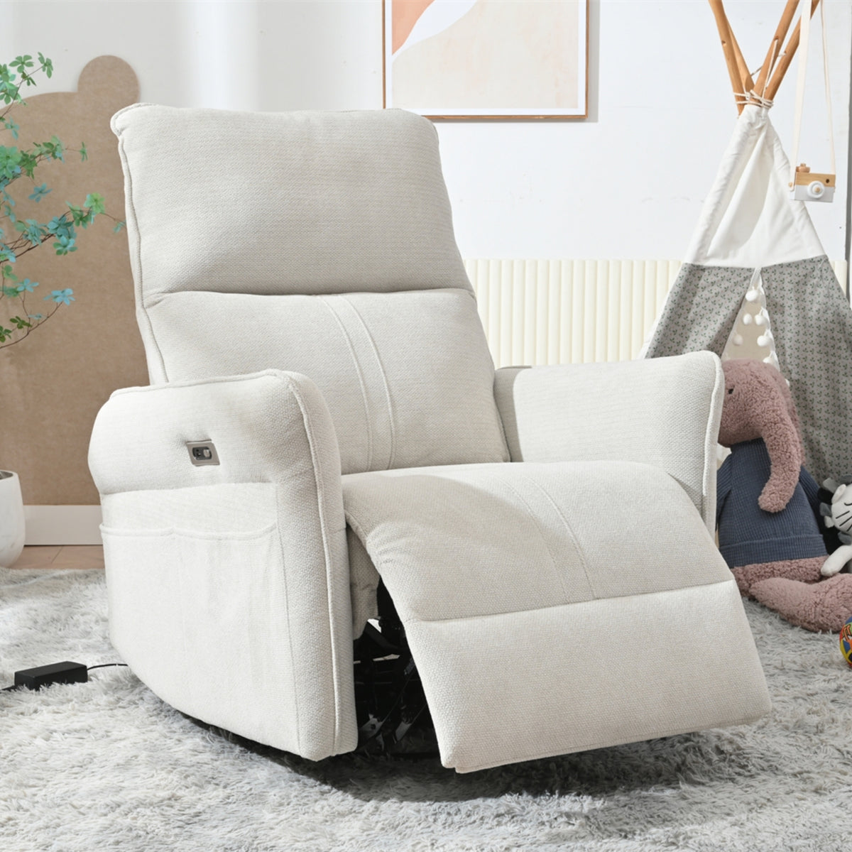 270° Power Swivel Rocker Recliner Chair for Adults, Swivel Rocking Recliner Chair,Electric Small Recliners for Small Spaces, Single Sofa Recliner for Living Room, Bedroom,RV (Fabric Gray+270°Swivel) - Grand Goldman Shop