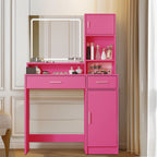 Vanity Desk with Mirror and LED Light Strip,Dressing Table with Large Drawer, 3 Level Storage Dresser & 3 Lighting Modes Adjustable Brightness, Suitable for Bedroom(Rose Pink) - Grand Goldman Shop