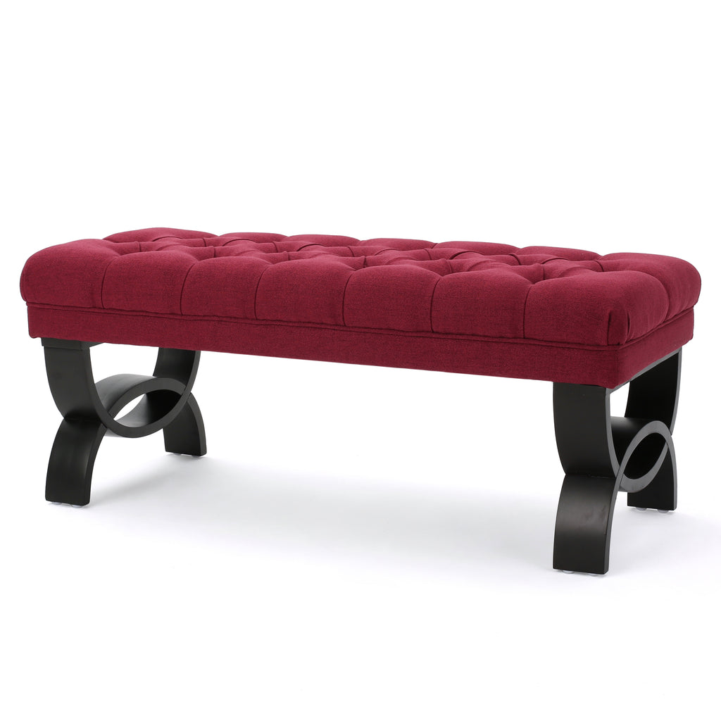 HILTON Ottoman Bench with Button Tufting and Half-Circle Legs in Red Fabric - Grand Goldman Shop