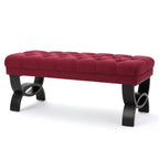 HILTON Ottoman Bench with Button Tufting and Half-Circle Legs in Red Fabric - Grand Goldman Shop