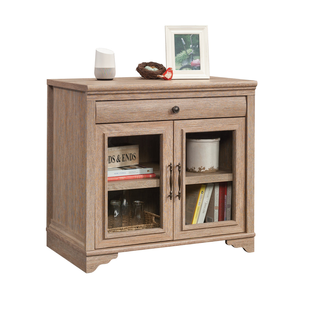 Library Base with 2 Glass Doors and Spacious Drawer, Brown finish | Premium Home Decor - Grand Goldman