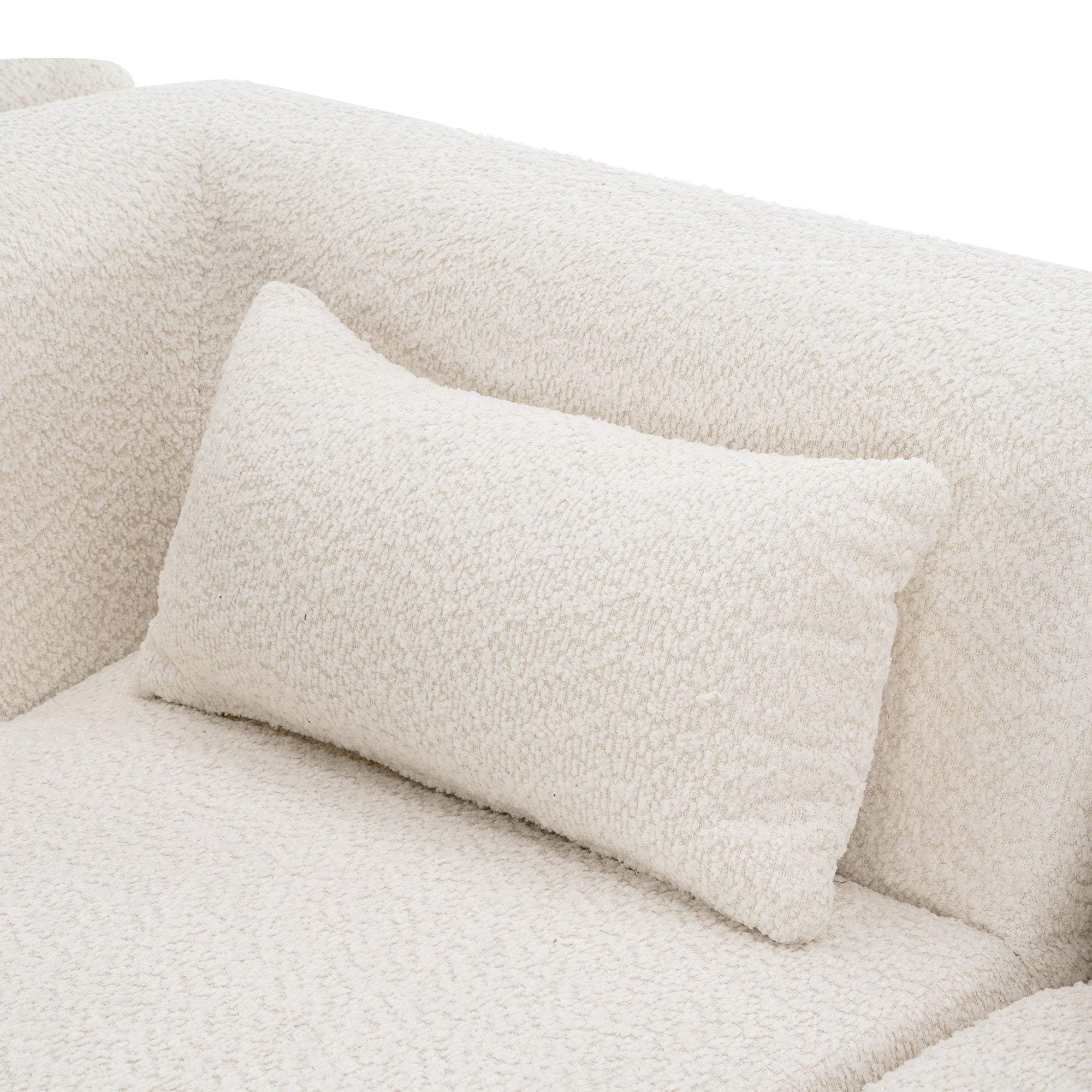 Modern Upholstered L-Shape Sofa with Chaise Lounge and Back Pillows, Beige Boucle Fabric, 144 inches - Grand Goldman Shop