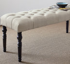 Leviton Fabric Tufted Turned Leg  Dining Bench, Tan - Grand Goldman Shop