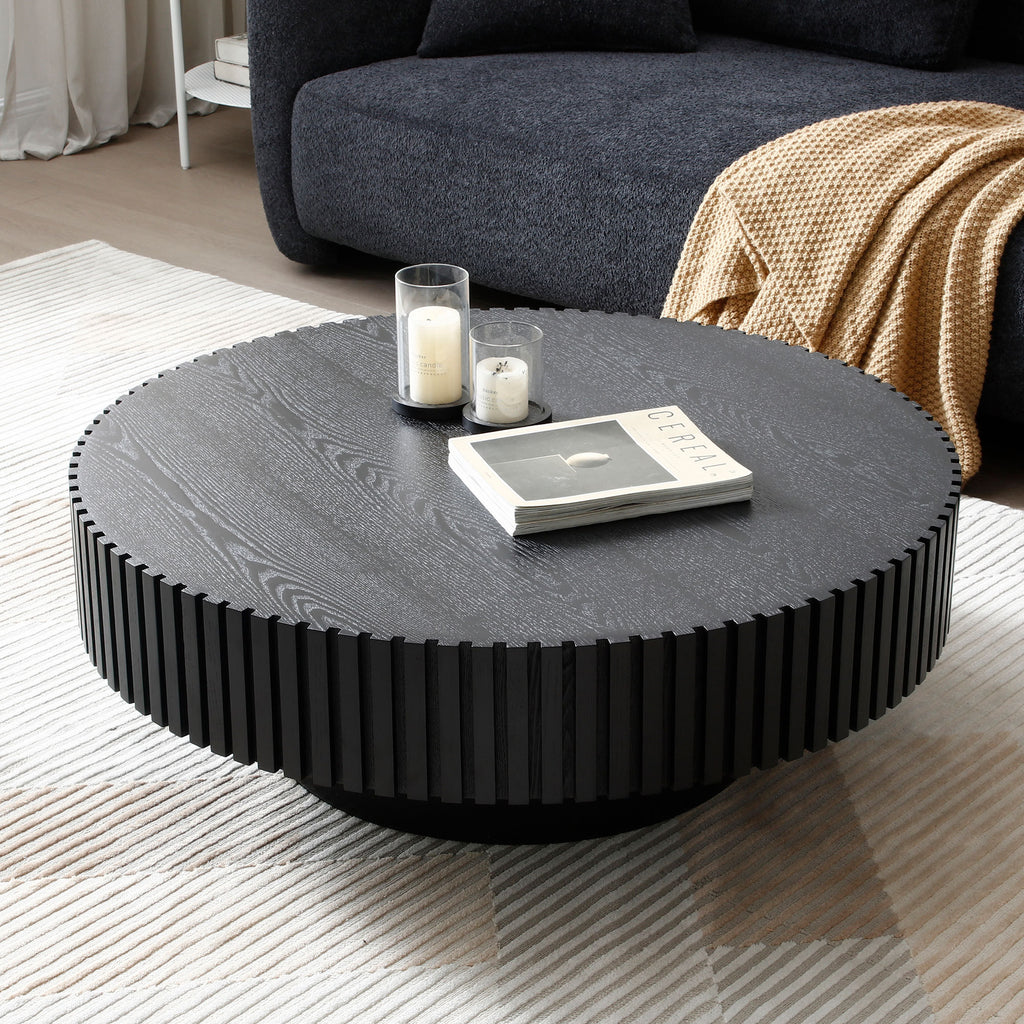 31.49'' Nesting Round Wood Coffee table for Apartment, Modern Living Room Coffee Table with Sturdy Pedestal ,BLACK (Same Sku:W876P243950) - Grand Goldman Shop