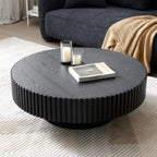 31.49'' Nesting Round Wood Coffee table for Apartment, Modern Living Room Coffee Table with Sturdy Pedestal ,BLACK (Same Sku:W876P243950) - Grand Goldman Shop