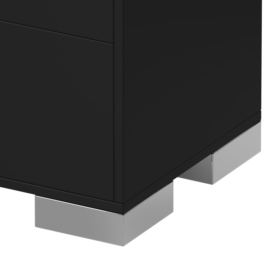 Modern End Table with Drawers, Elegant Nightstand with Metal Foot,Wood Bedside Table with Mirrored Metal Handles,Sofa Side End Table for Bedroom Living Room Office,Black - Grand Goldman Shop