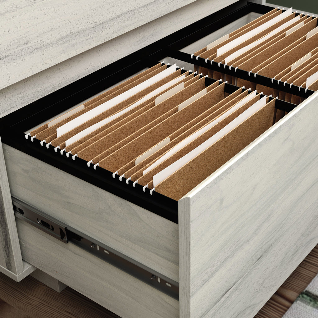 Lateral File with Large Drawers, Off White and Gray finish - Grand Goldman