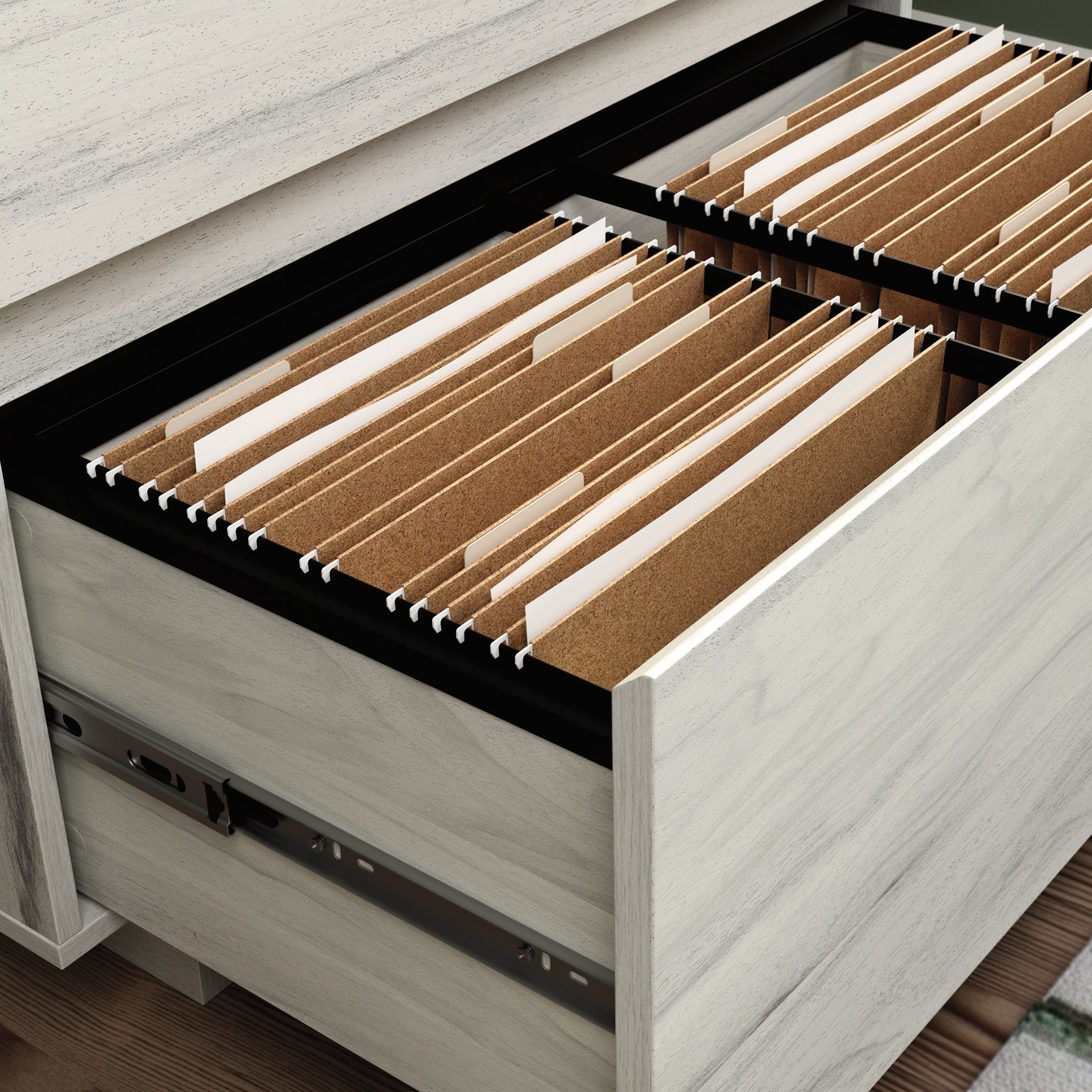 Lateral File with Large Drawers, Off White and Gray finish - Grand Goldman