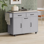 K&K Kitchen Island with Trash Can Storage Cabinet, Kitchen Cart with Drop Leaf, Spice Rack, Towel Rack and Drawer, Rolling Kitchen Island on Wheels with Adjustable Shelf, Grey - Grand Goldman Shop