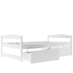 White Twin Size Platform Bed with Two Drawers, Pine Wood and MDF, 77.1''L x 40.7''W x 23.1''H - Grand Goldman Shop