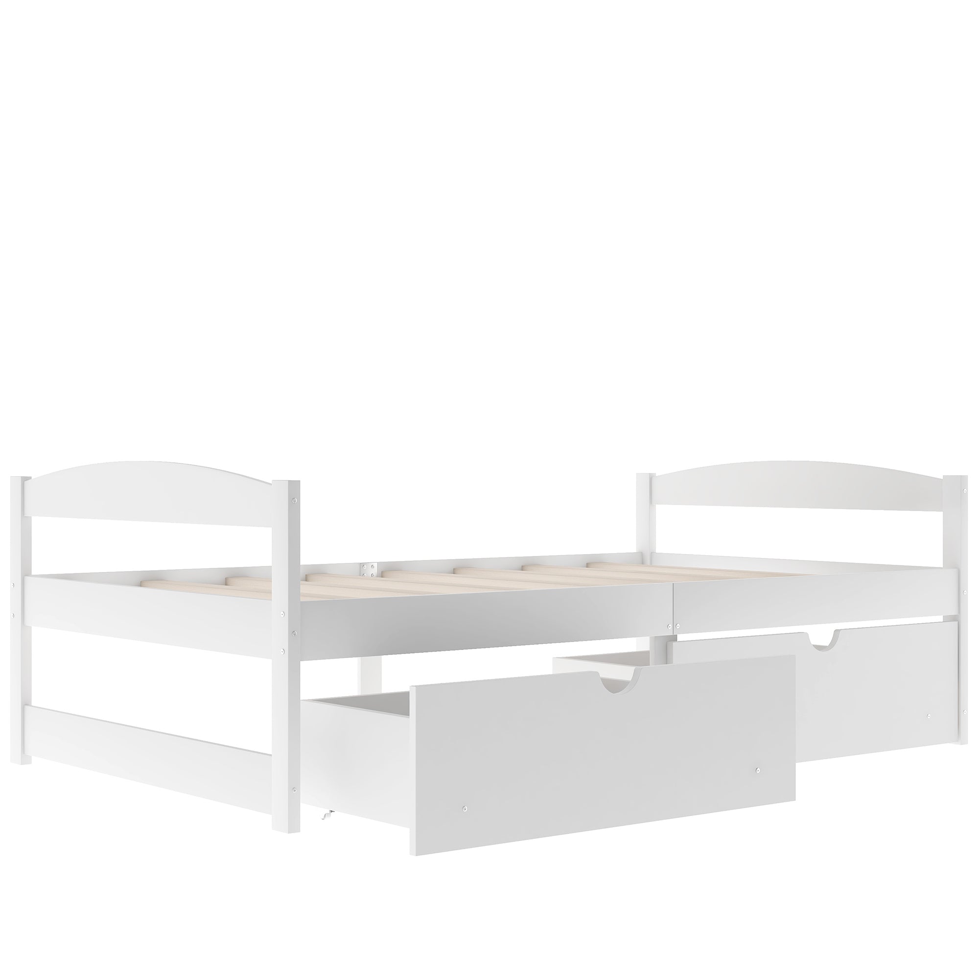 White Twin Size Platform Bed with Two Drawers, Pine Wood and MDF, 77.1''L x 40.7''W x 23.1''H - Grand Goldman Shop