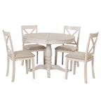 Antique White Modern Dining Table Set for 4 with Round Table and Chairs, Solid Wood & MDF - Grand Goldman Shop