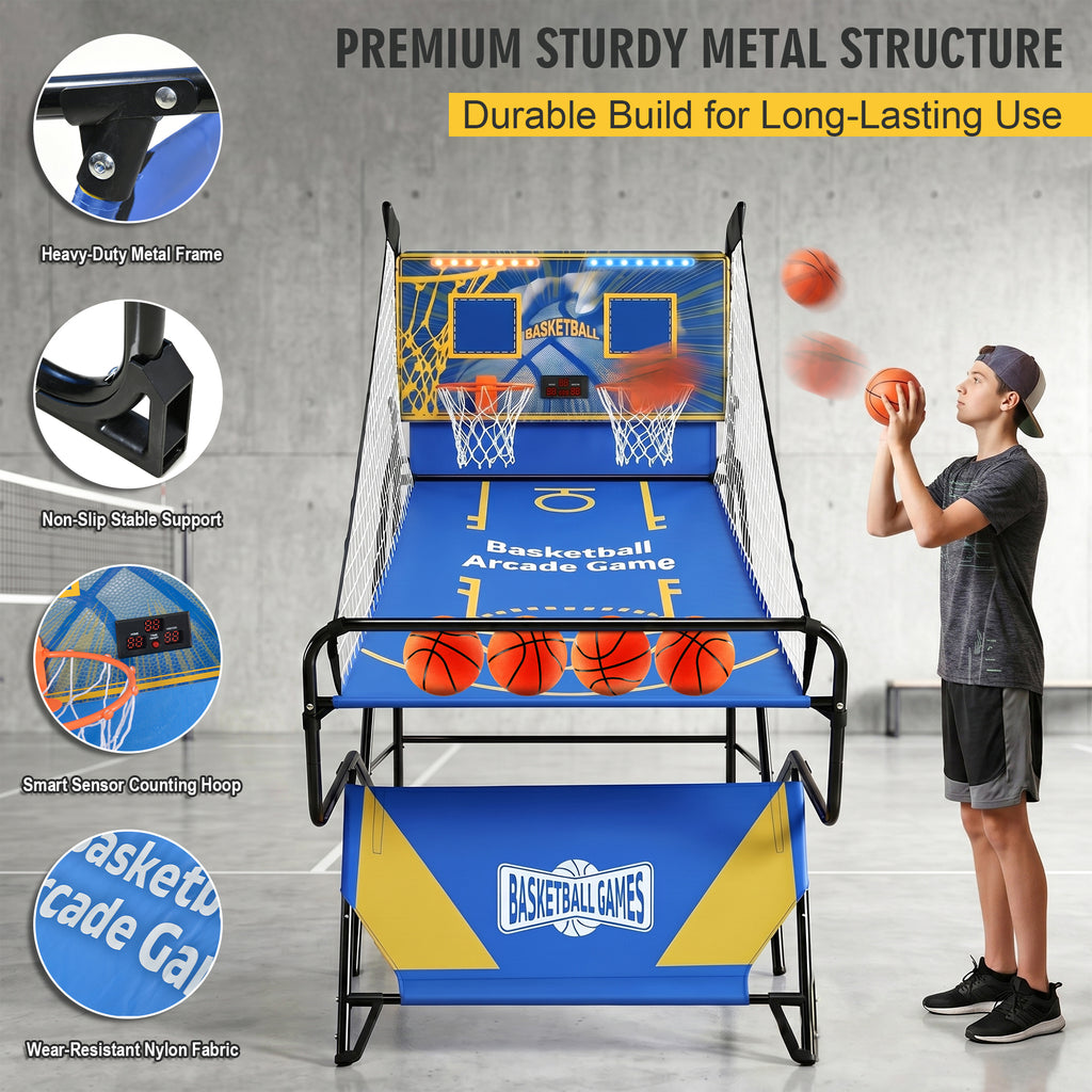 Dual Shot Foldable Basketball Arcade Game, LED Digital Scoreboard, 4 Balls & Pump, Indoor Family Entertainment Game - Grand G