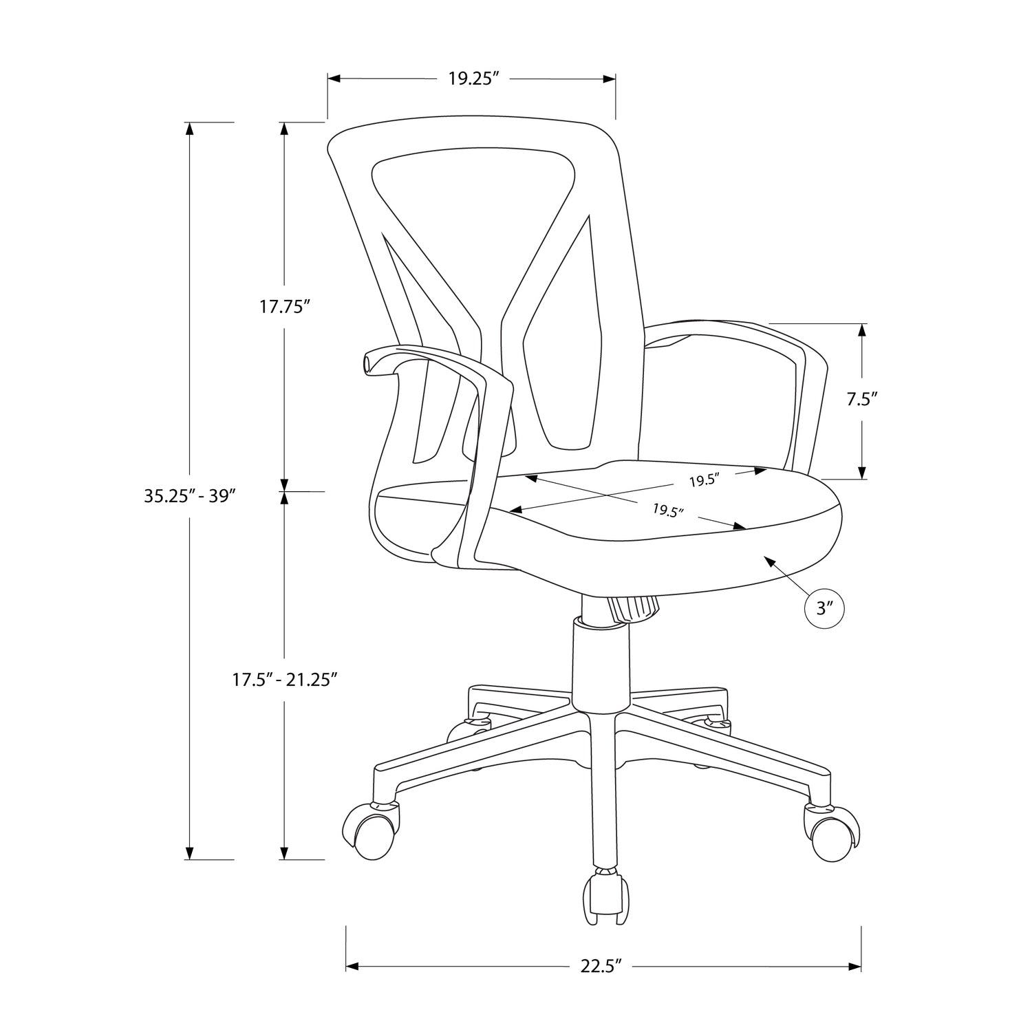 Contemporary Office Chair with Adjustable Height, Swivel, Ergonomic Design, Black Mesh Back, Black Metal Frame, Modern Work D
