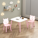 Kids Table and Chair Set, 3-Piece Wooden Toddler Desk with Animal Backrest, Activity Table for Drawing, Learning,Playroom or 