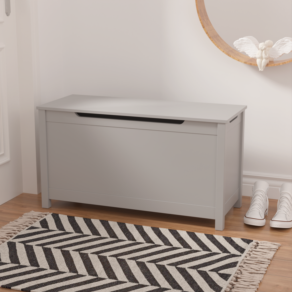 Kids Wooden Toy Box Storage with Safety Hinged Lid for Ages 2+ (Gray) | Premium Home Decor - Grand Goldman