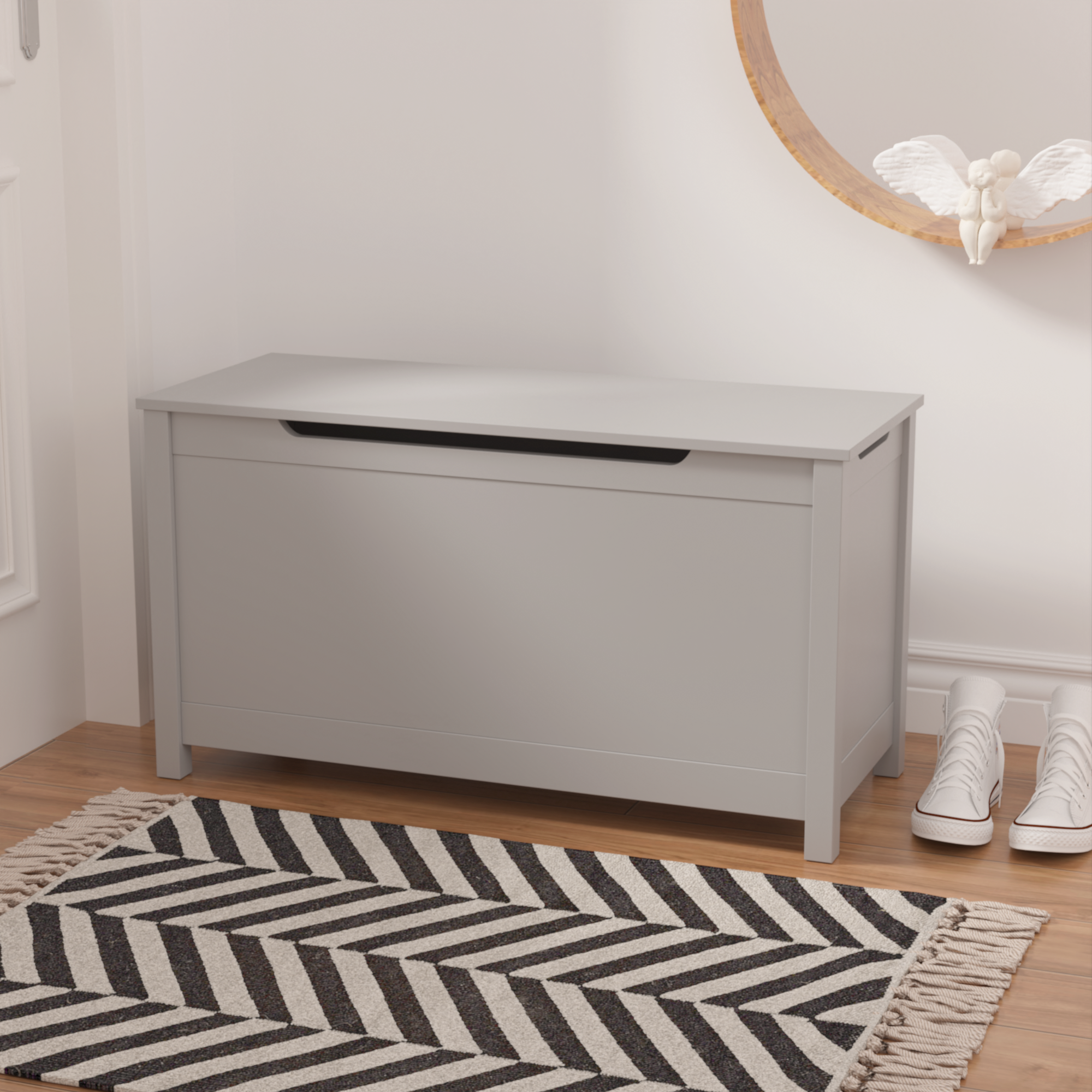 Kids Wooden Toy Box Storage with Safety Hinged Lid for Ages 2+ (Gray) | Premium Home Decor - Grand Goldman