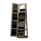 360°Swivel Jewelry Cabinet with Full Length Mirror, 360°Rotating Standing Jewelry Armoire Organizer , Lockable Storage Cabinet, Interior Lighted Mirror, Brown - Grand Goldman Shop