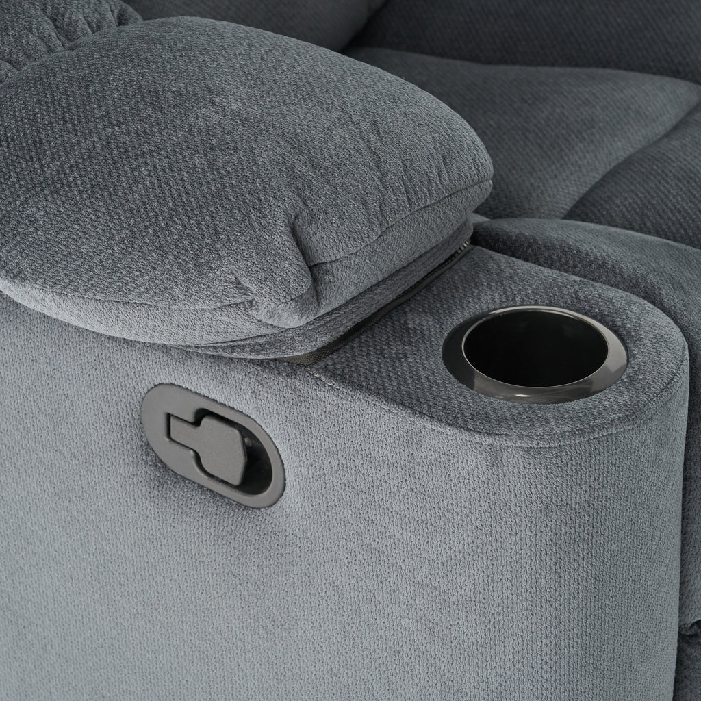 Fervor Luxurious Manual Recliner Chair with Skin-Friendly Fabric and Dual Cup Holders, Silver - Grand Goldman Shop